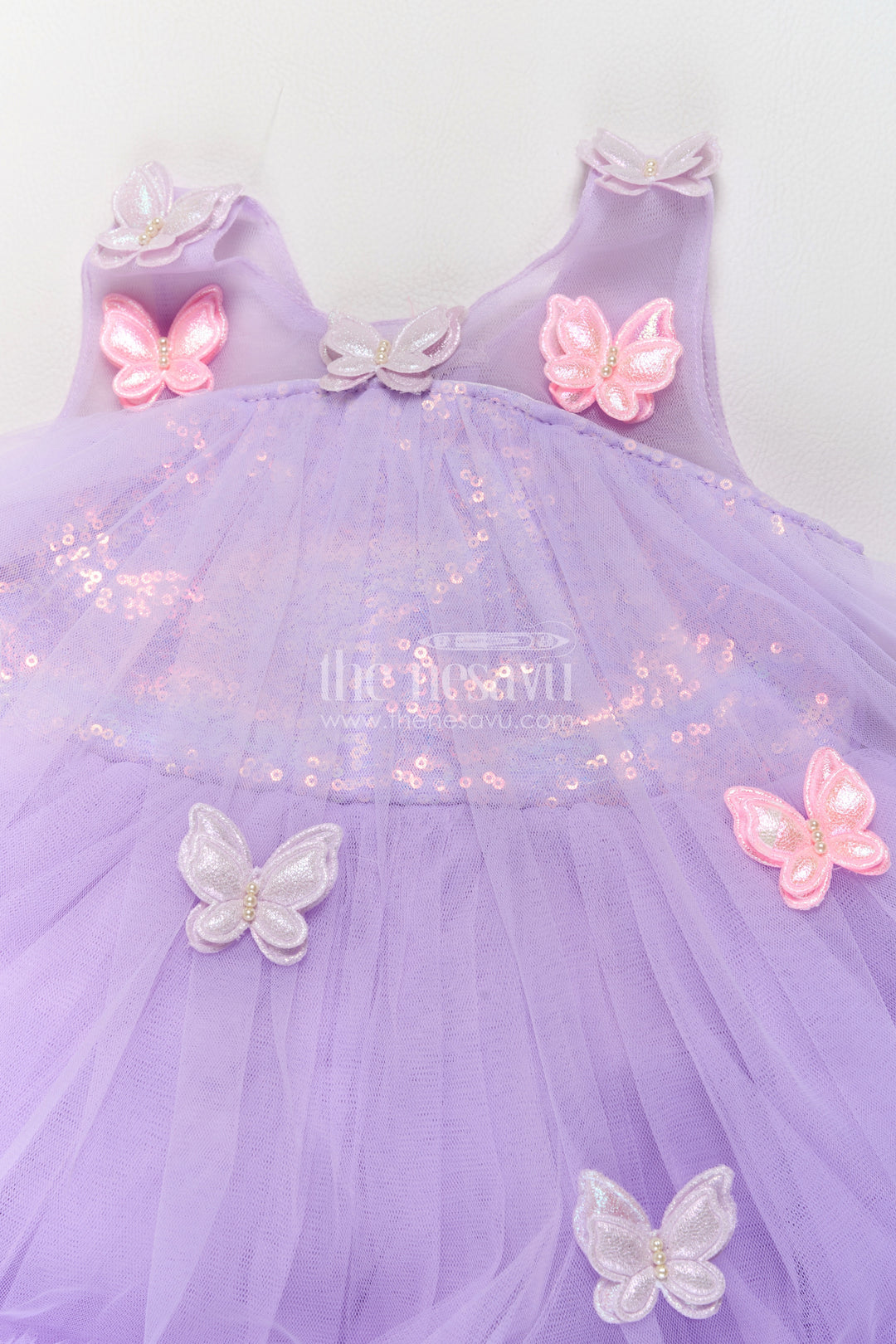 Girls Lavender Pink Butterfly Tiers Soft Net Party Frock