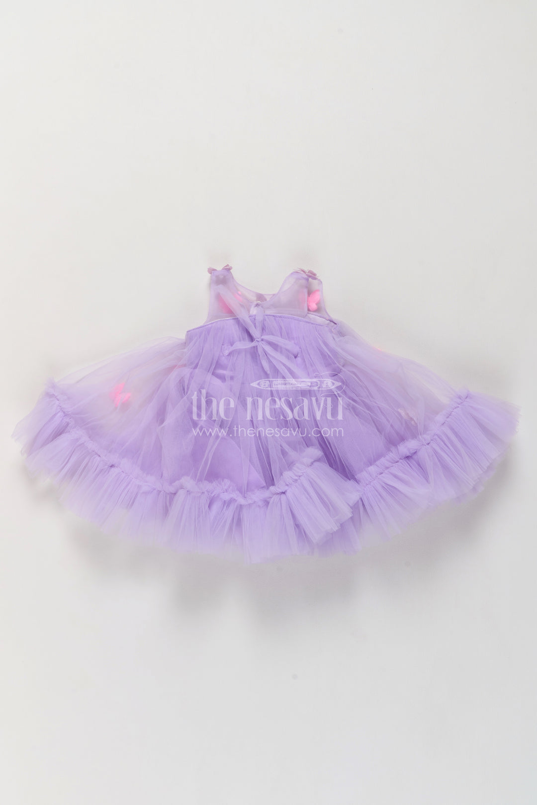 Girls Lavender Pink Butterfly Tiers Soft Net Party Frock