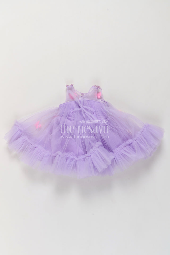 Girls Lavender Pink Butterfly Tiers Soft Net Party Frock