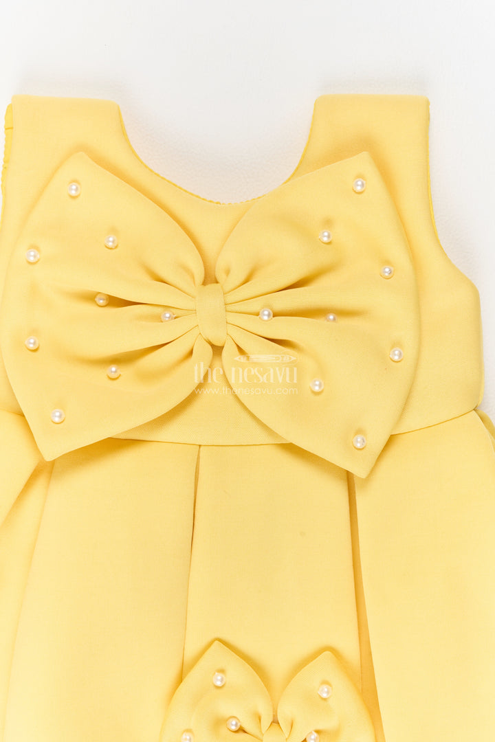Girls Scuba Party Frock in Yellow with Beaded Double Bow