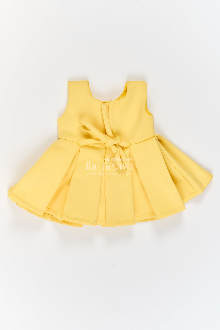 Girls Scuba Party Frock in Yellow with Beaded Double Bow