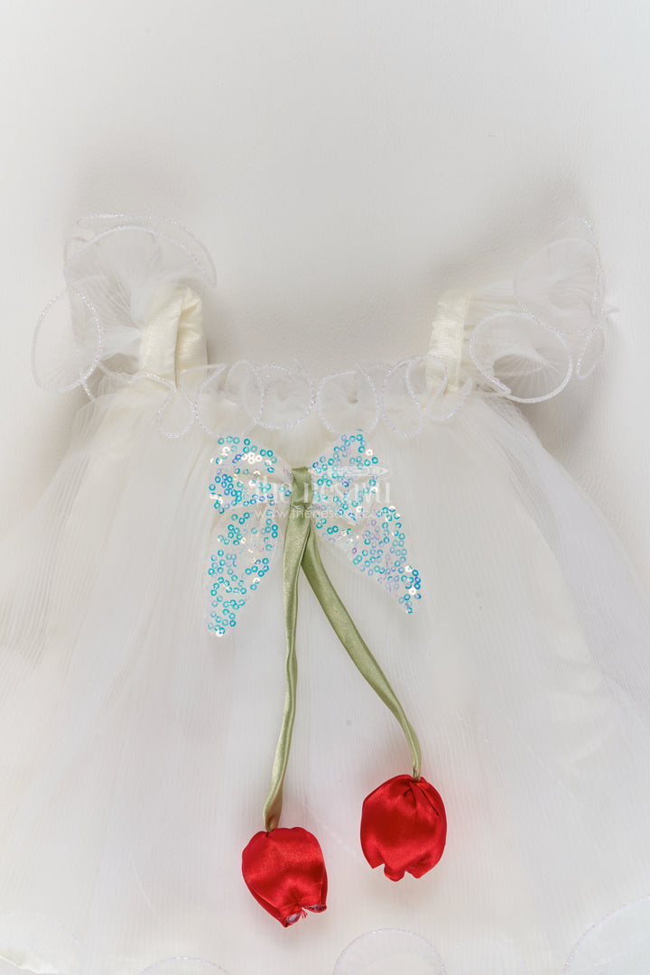 Girls Soft Net Party Frock in Ivory with Butterfly Frill