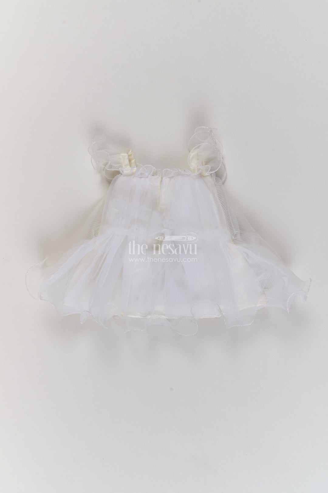Girls Soft Net Party Frock in Ivory with Butterfly Frill