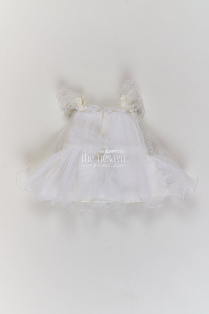 Girls Soft Net Party Frock in Ivory with Butterfly Frill