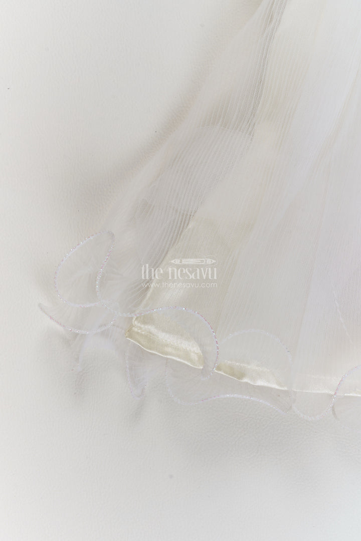 Girls Soft Net Party Frock in Ivory with Butterfly Frill