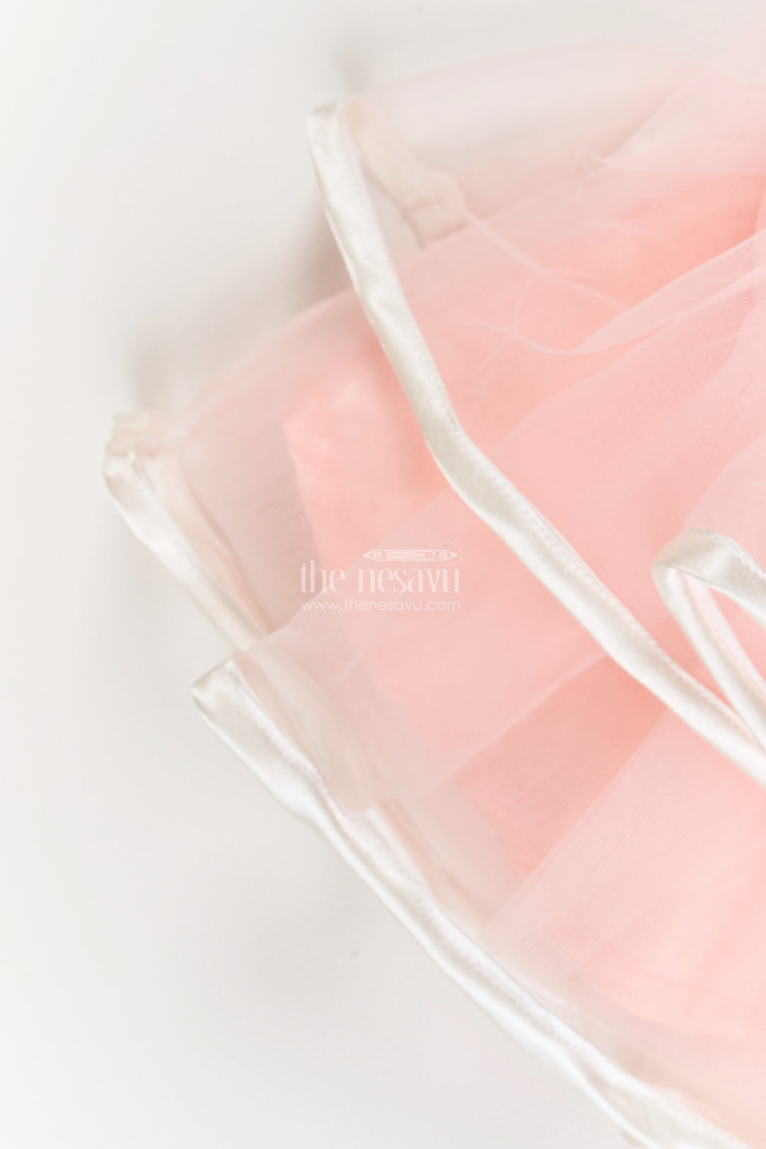 Girls Peach Floating Ribbon Layers Soft Net Party Frock