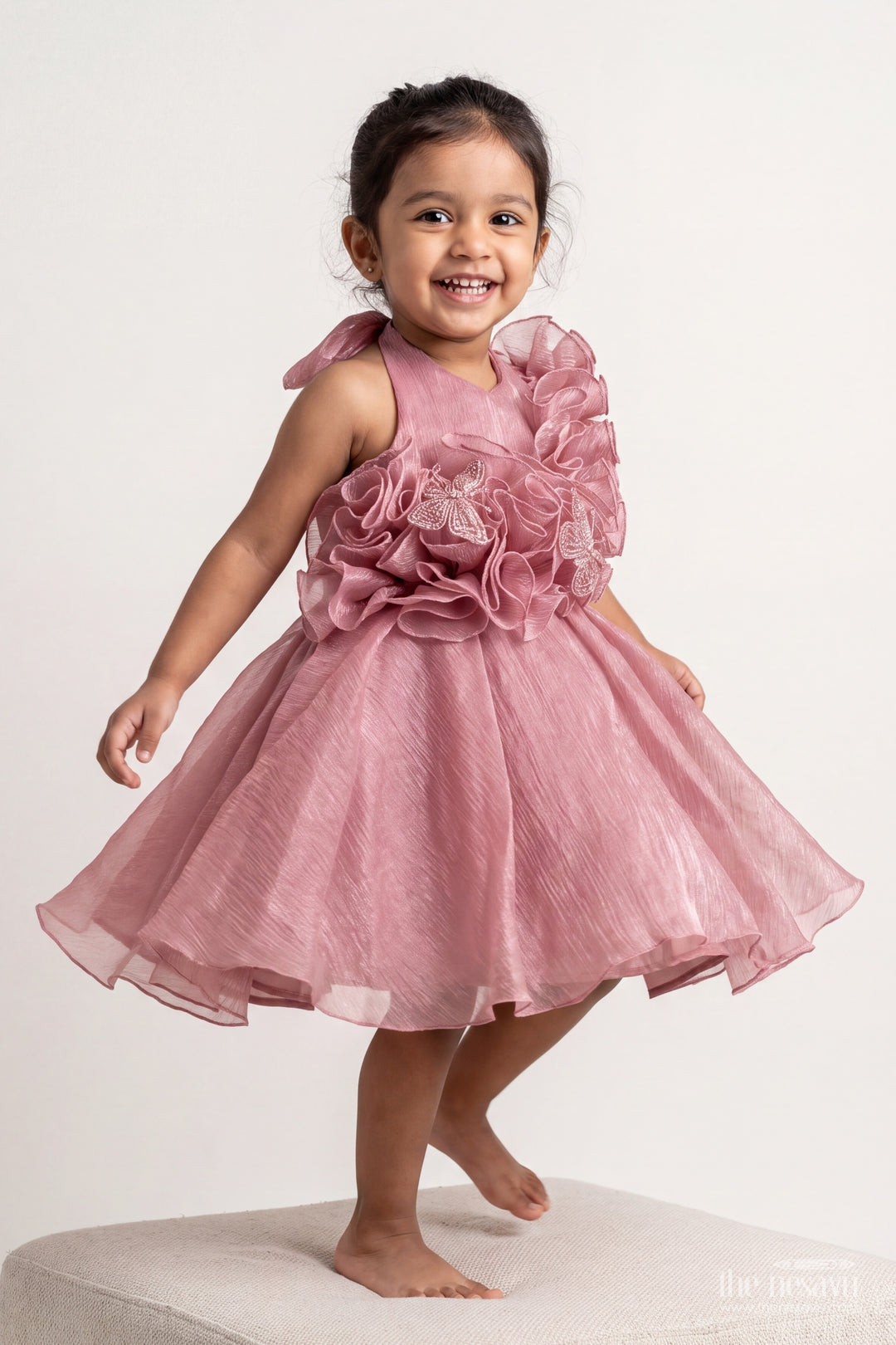 Girls Dusty Rose Georgette Butterfly Cascade Party Frock