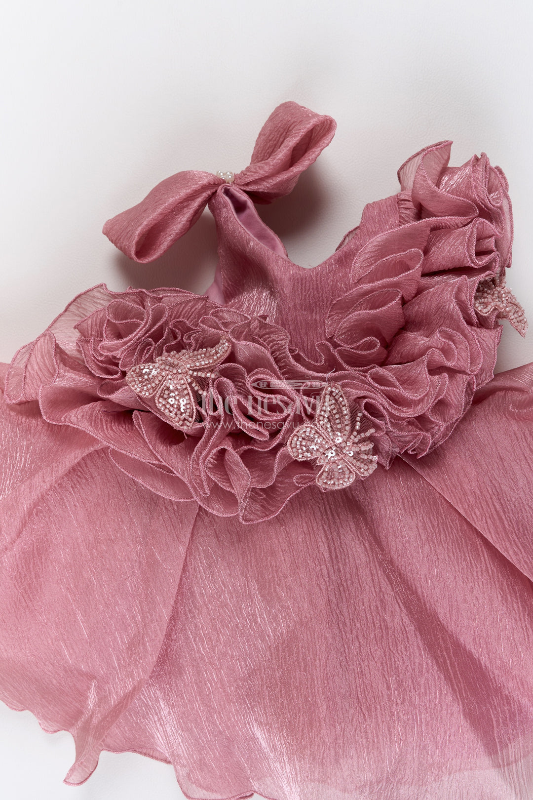 Girls Dusty Rose Georgette Butterfly Cascade Party Frock