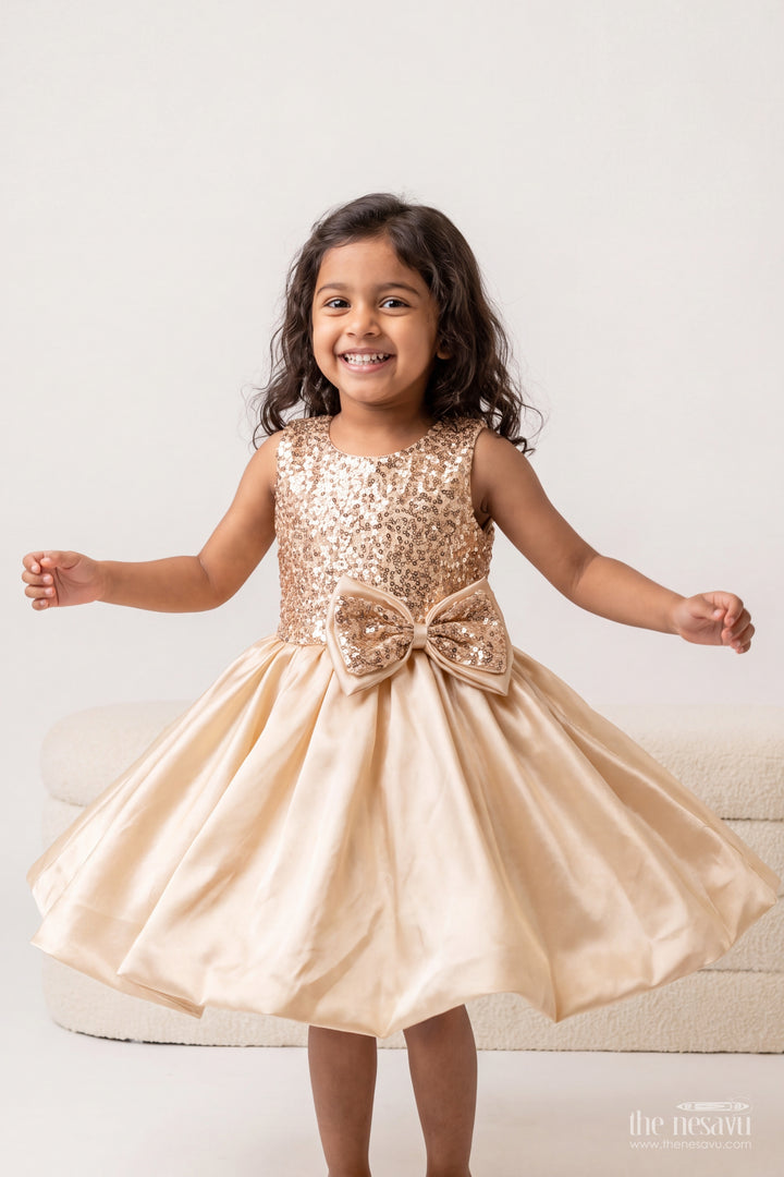 Girls Party Frock in Gold with Sequin Work