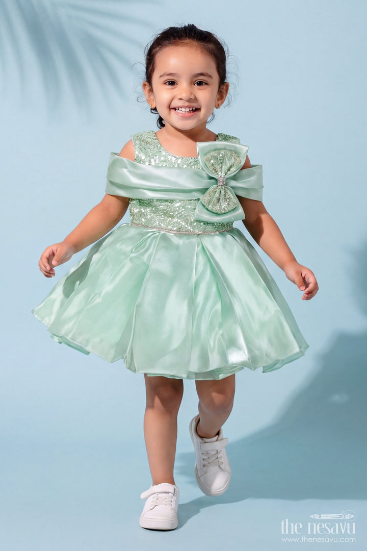 Girls Party Frock in Blue with Thread Embroidery