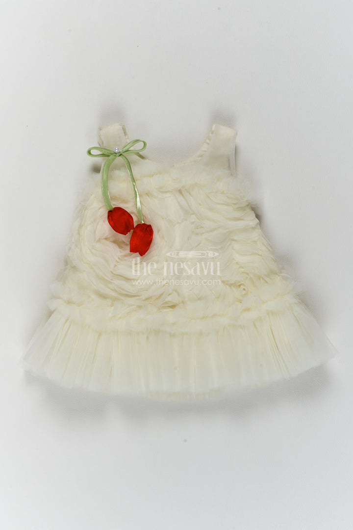 Girls White Soft Net Petal Bodice Party Frock