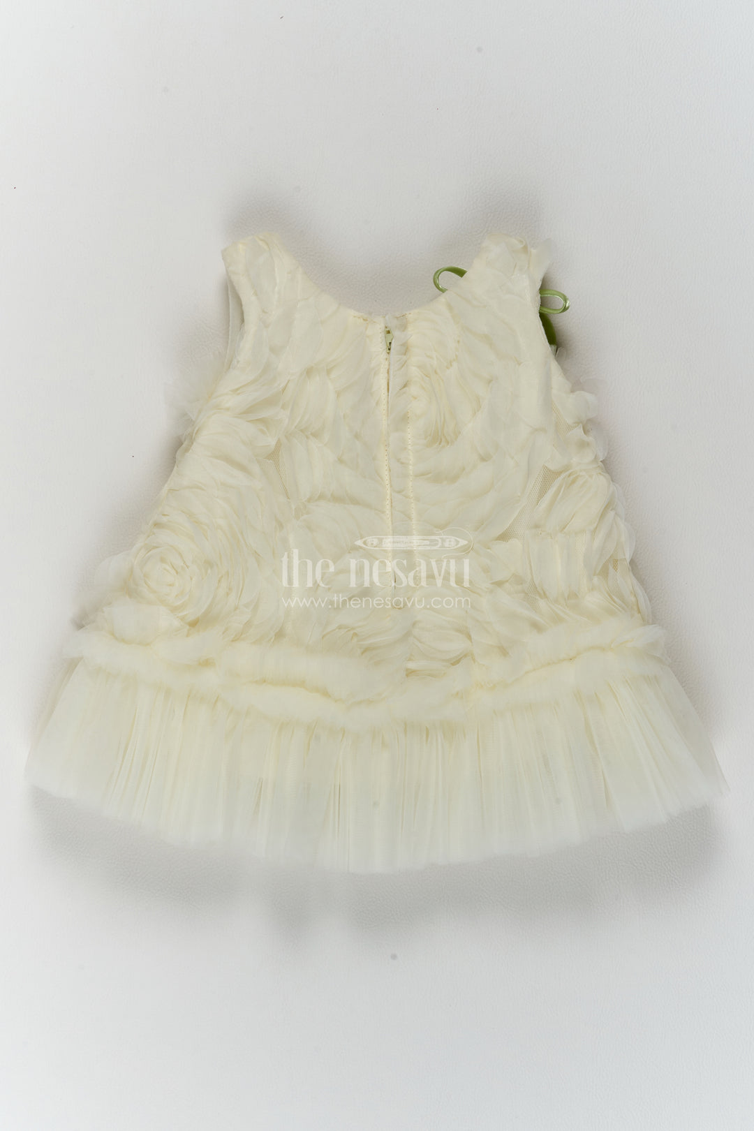 Girls White Soft Net Petal Bodice Party Frock