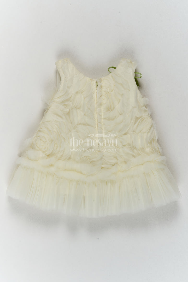 Girls White Soft Net Petal Bodice Party Frock