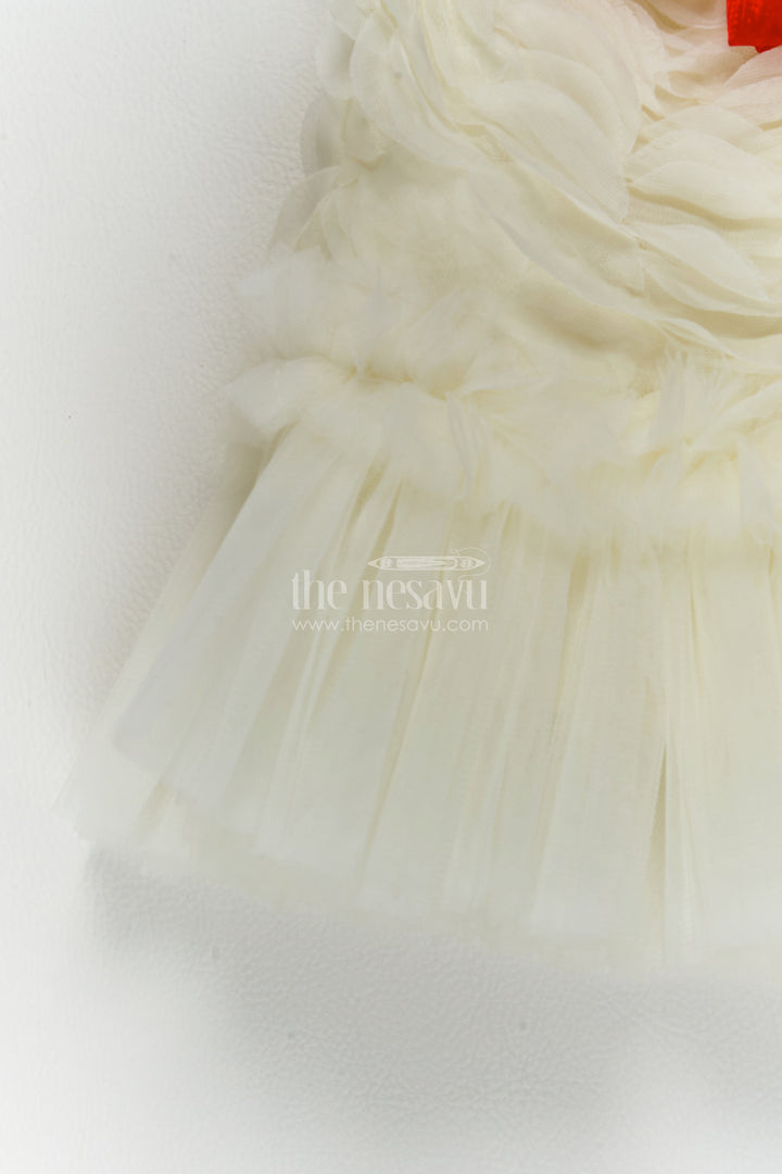 Girls White Soft Net Petal Bodice Party Frock
