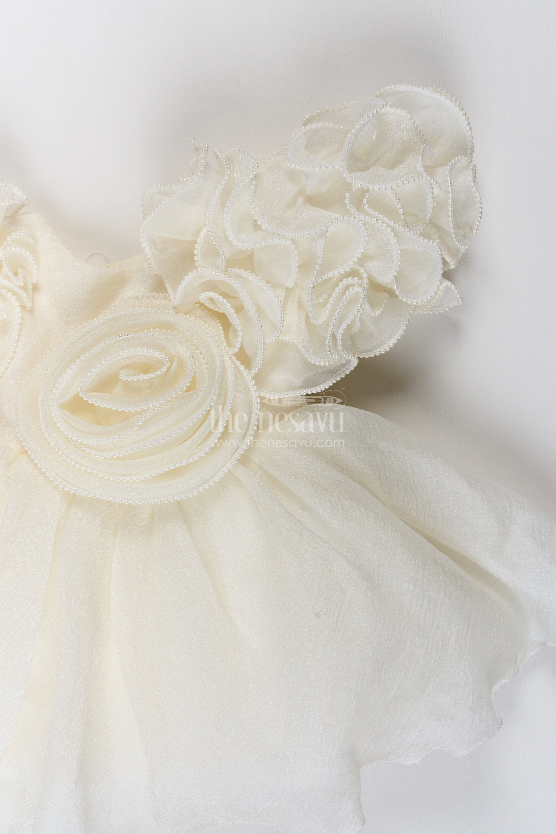 Girls Ivory Georgette Sculptural Rosette Party Frock