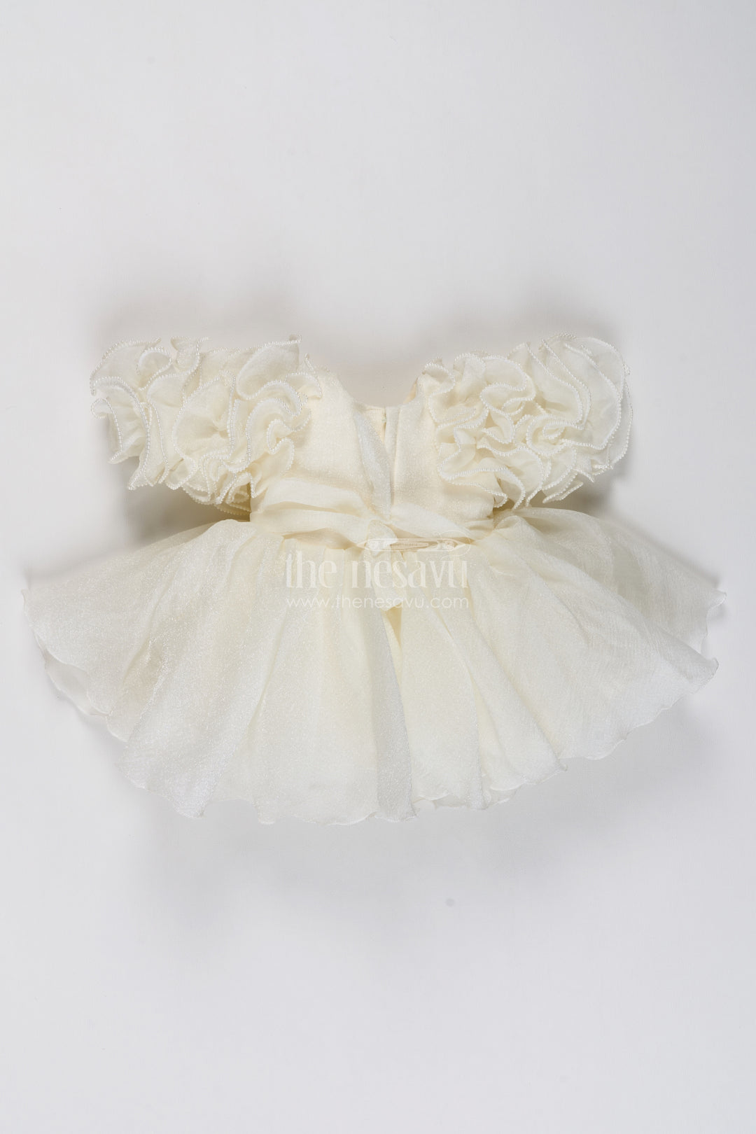 Girls Ivory Georgette Sculptural Rosette Party Frock
