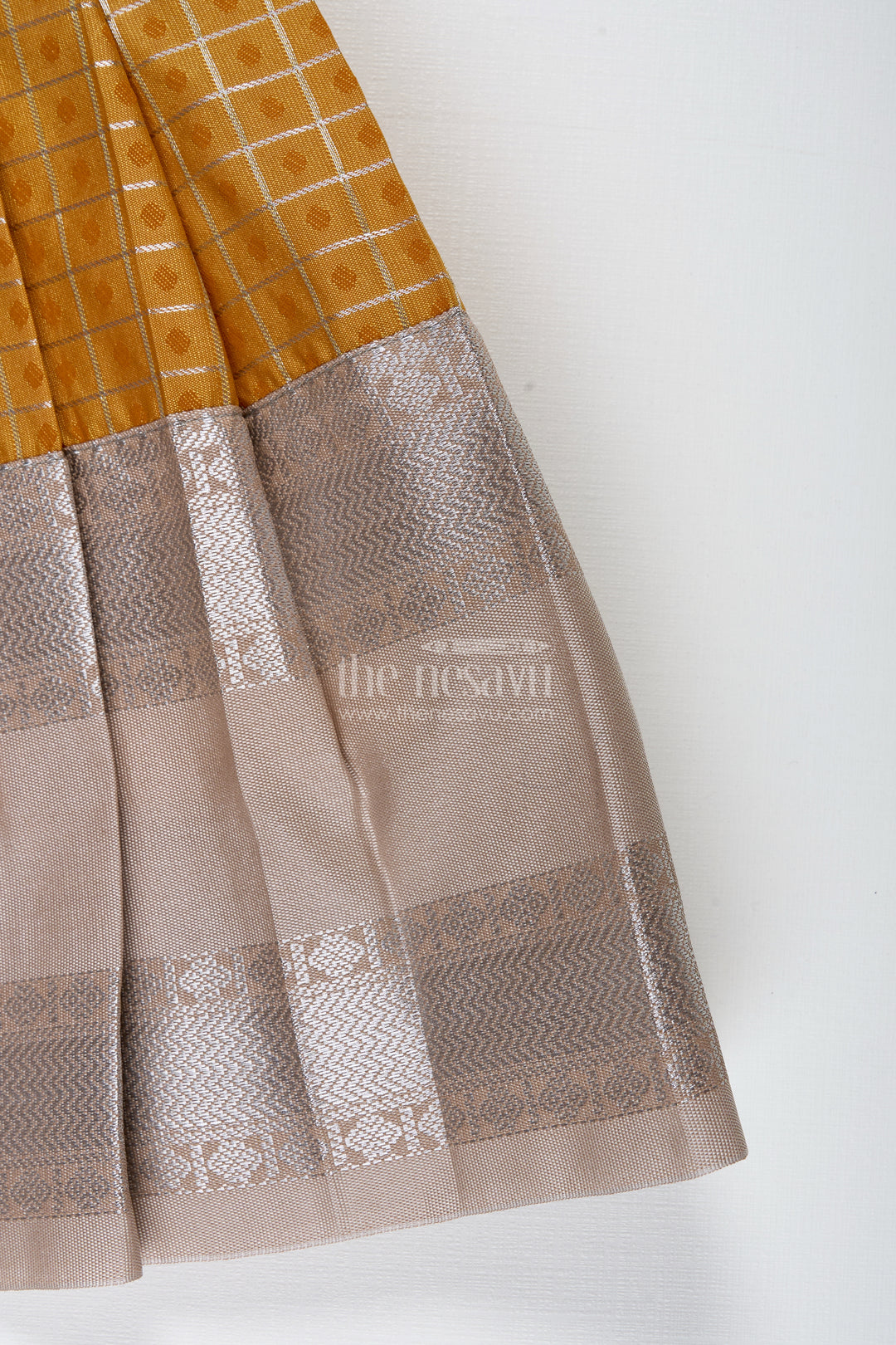 Grey And Mustard Tie-Up Frock For Baby Girls Semi Silk Dress For Festive Moments