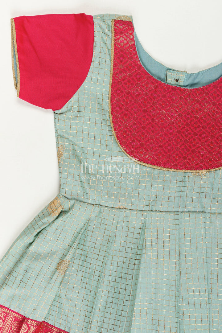 Girls Traditional Silk Frock with Dual Tone Finish and Puff Sleeves in silk short dress Design