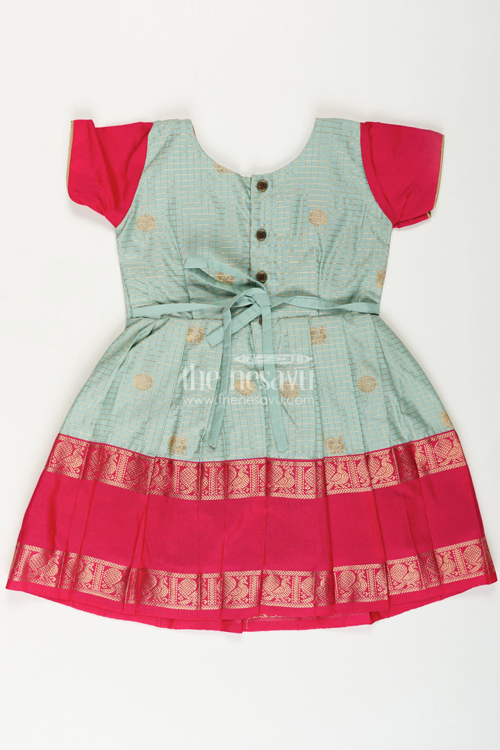 Girls Traditional Silk Frock with Dual Tone Finish and Puff Sleeves in silk short dress Design