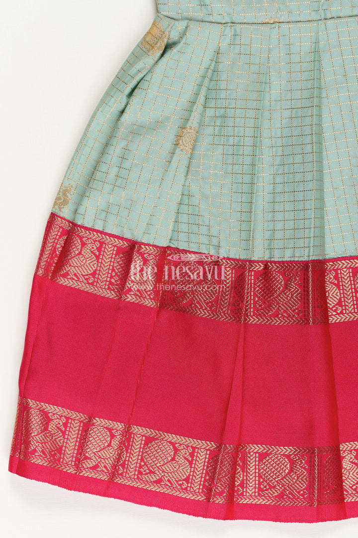 Girls Traditional Silk Frock with Dual Tone Finish and Puff Sleeves in silk short dress Design