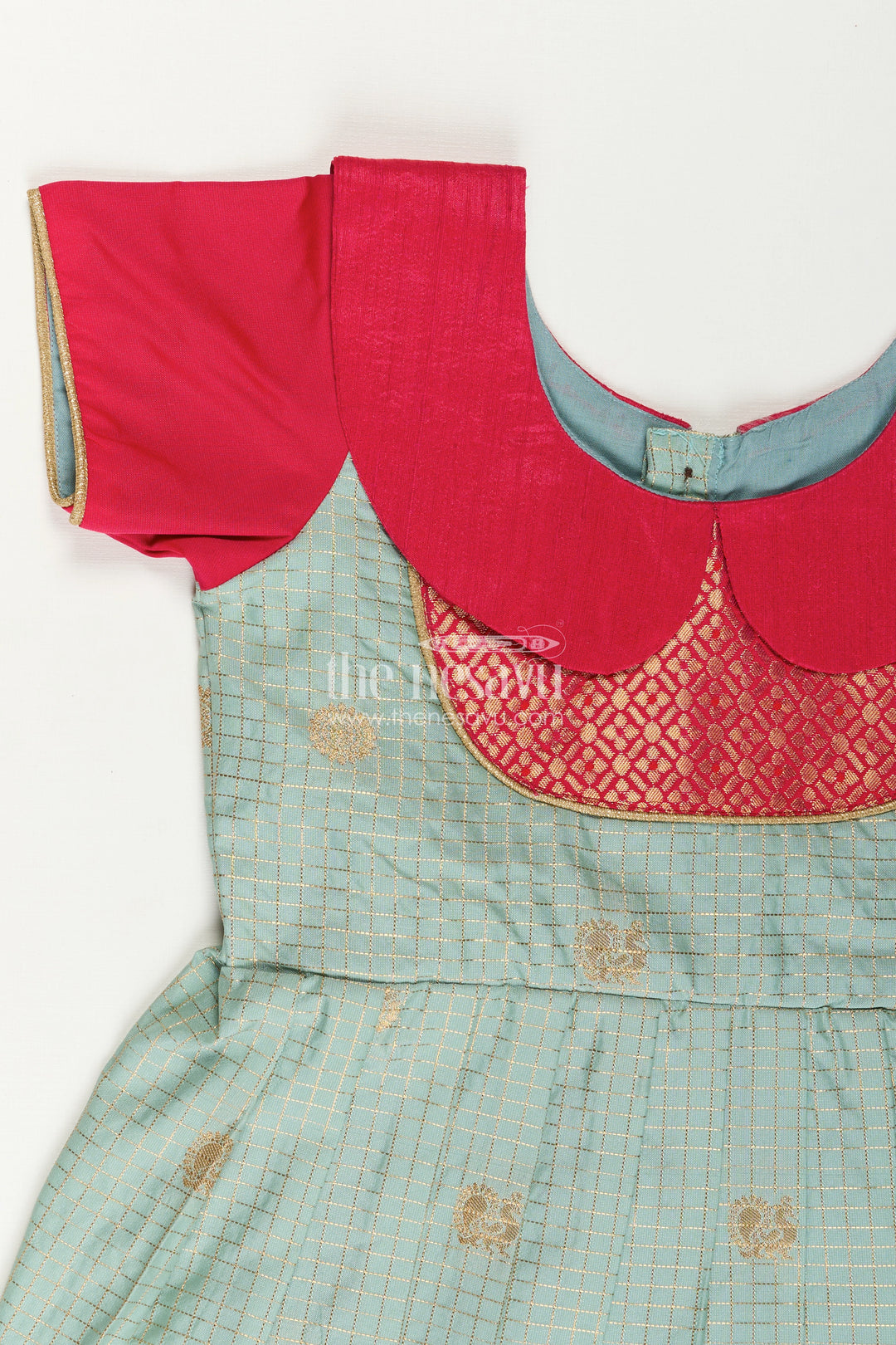 Girls Traditional Silk Frock with Dual Tone Finish and Puff Sleeves in silk short dress Design