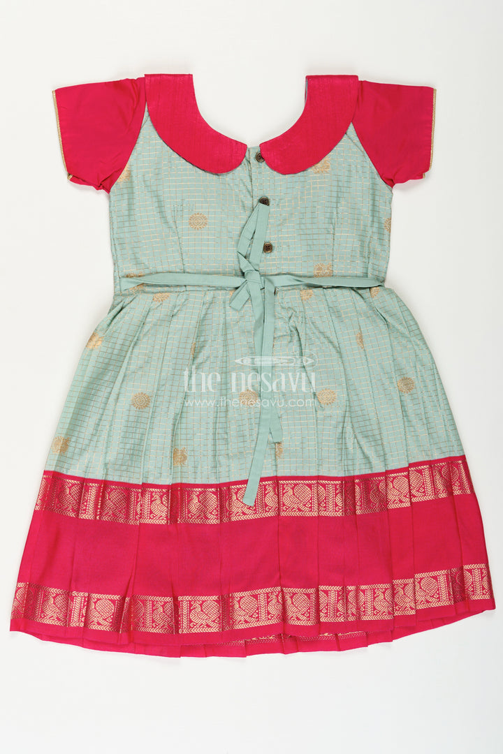 Girls Traditional Silk Frock with Dual Tone Finish and Puff Sleeves in silk short dress Design