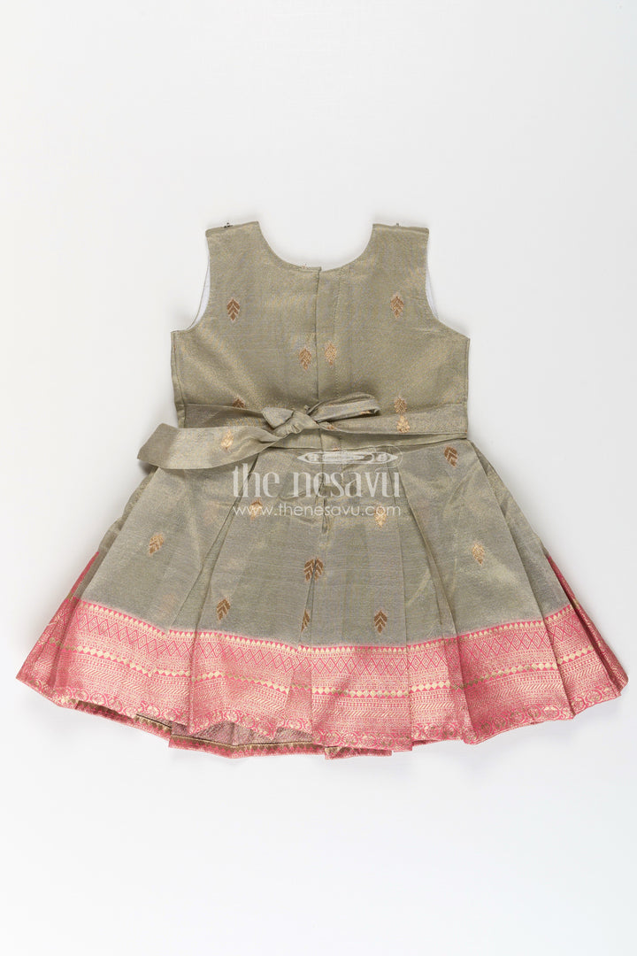Girls Cute Newborn Dresses in Silk with Designer Pink Jacket and Green Pleated Zari Skirt