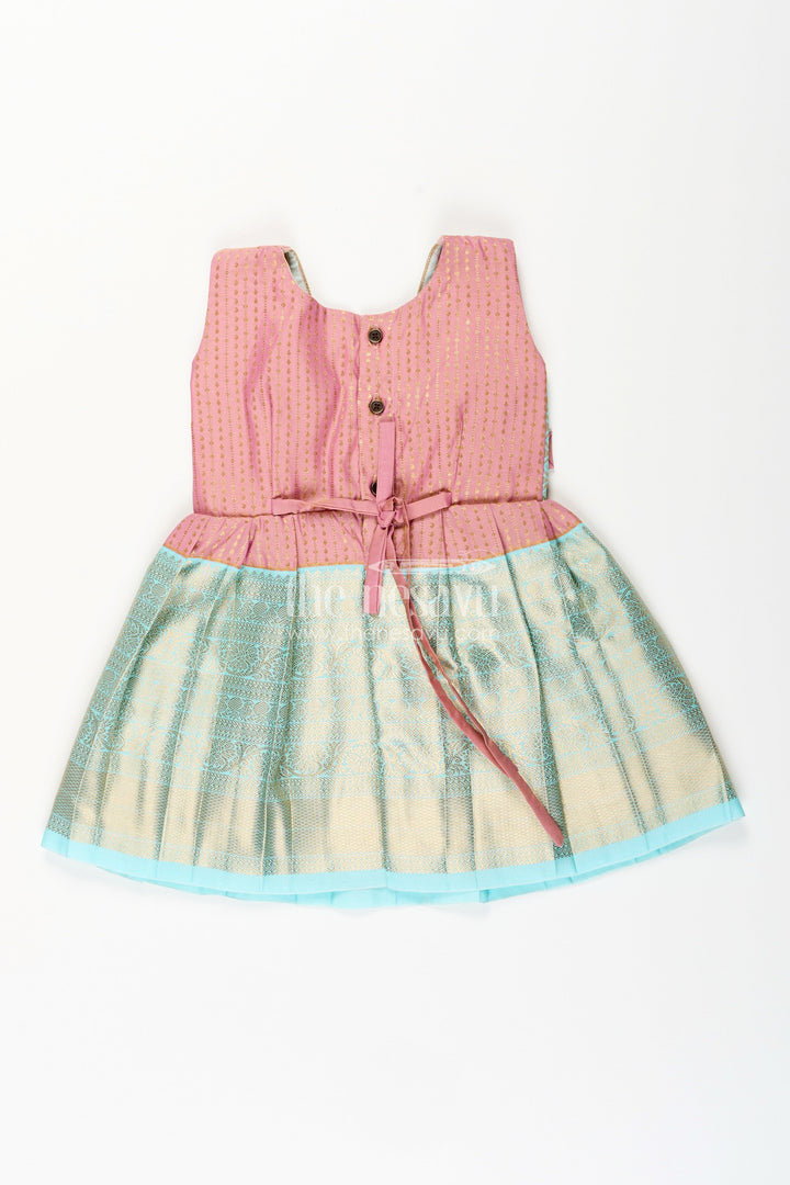 Girls semi Kanchivaram silk frock in maroon with jacket