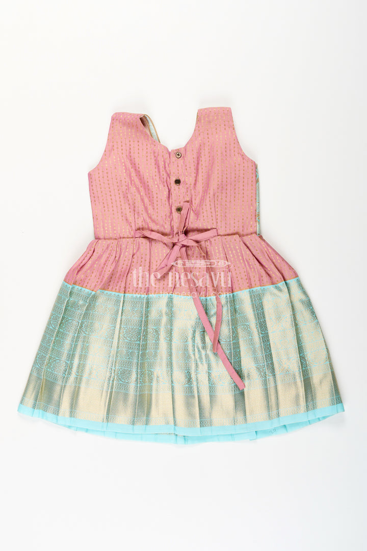 Girls semi Kanchivaram silk frock in maroon with jacket