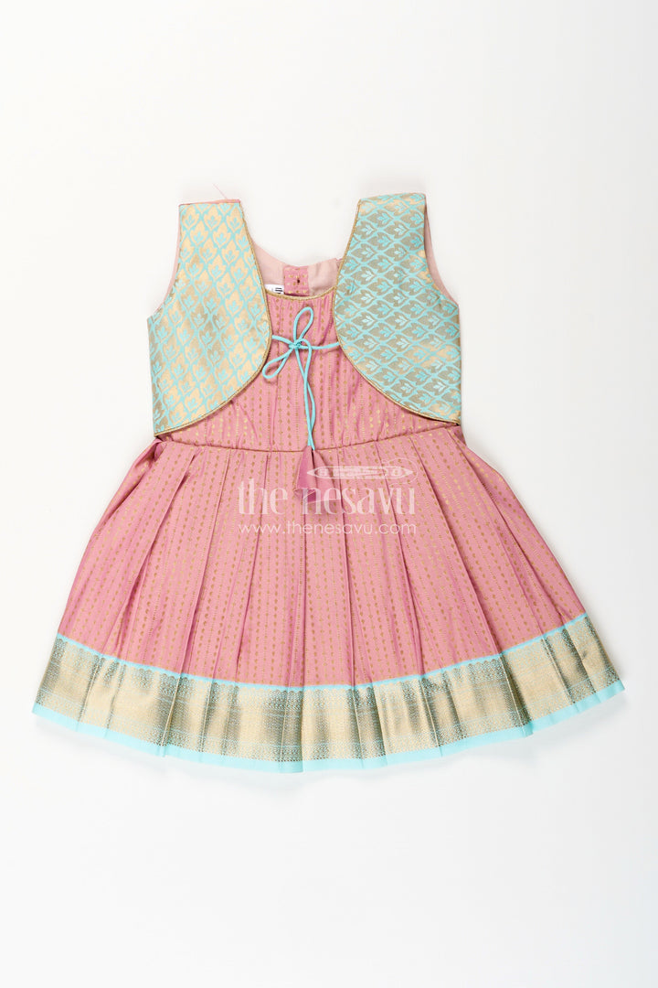 Girls semi Kanchivaram silk frock in maroon with jacket