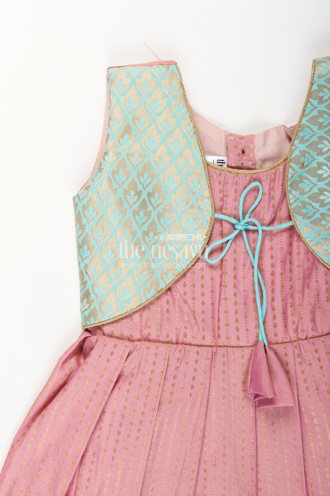 Girls semi Kanchivaram silk frock in maroon with jacket