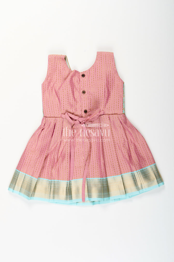 Girls semi Kanchivaram silk frock in maroon with jacket