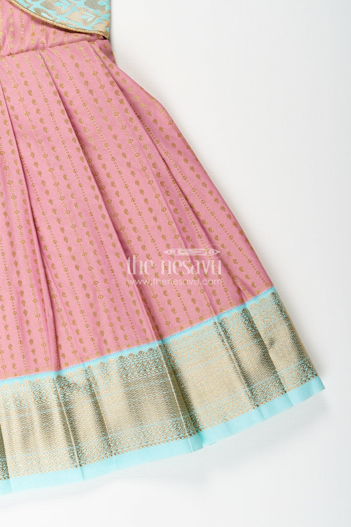 Girls semi Kanchivaram silk frock in maroon with jacket