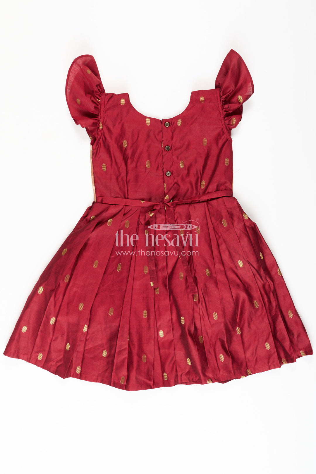 Dress Silk Frock for Girls in Rich Maroon Chanderi with Festive Paithani Embellished Yoke