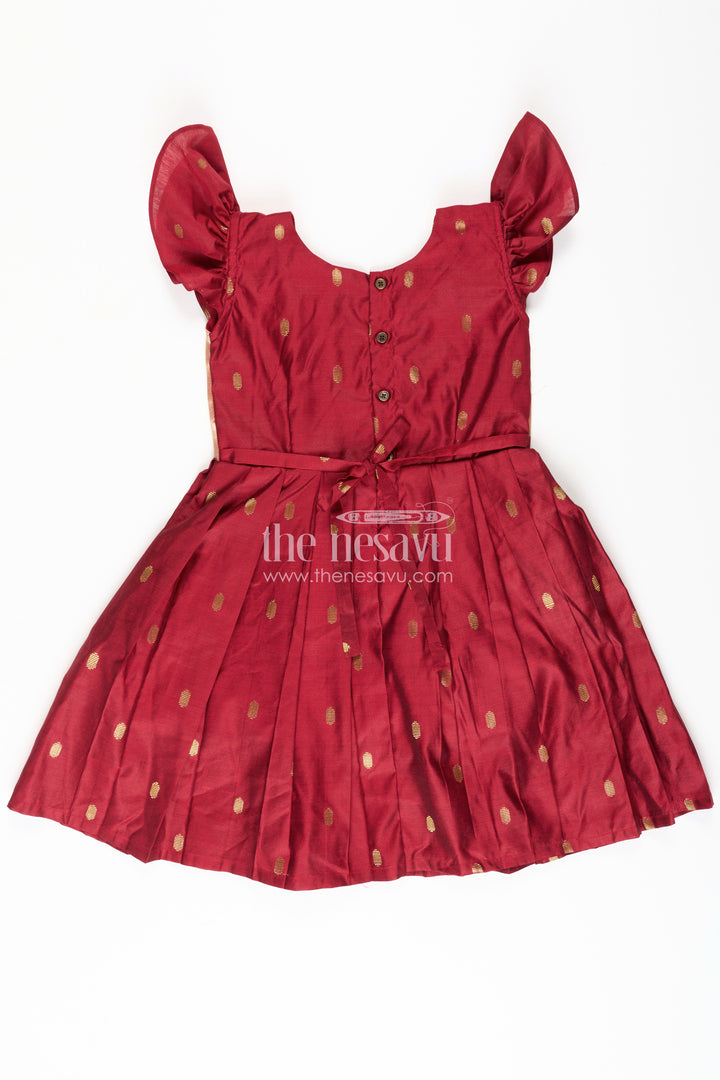 Dress Silk Frock for Girls in Rich Maroon Chanderi with Festive Paithani Embellished Yoke