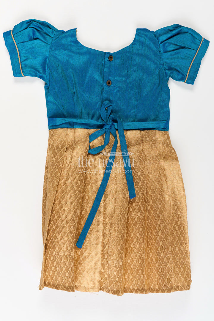 Silk Dresses for Girls in Blue and Gold with Raw Silk Bodice and Tissue Silk Flared Skirt