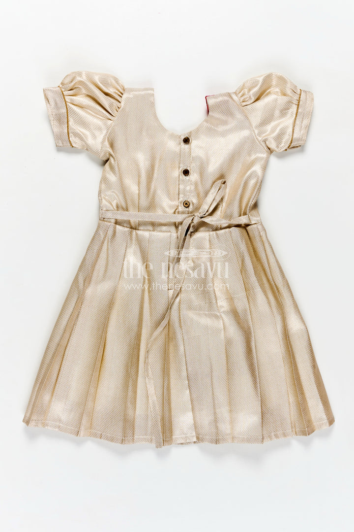 Silk Frocks Baby in Cream Tissue Silk with Magenta Embellished Yoke and Classic Pleated Skirt