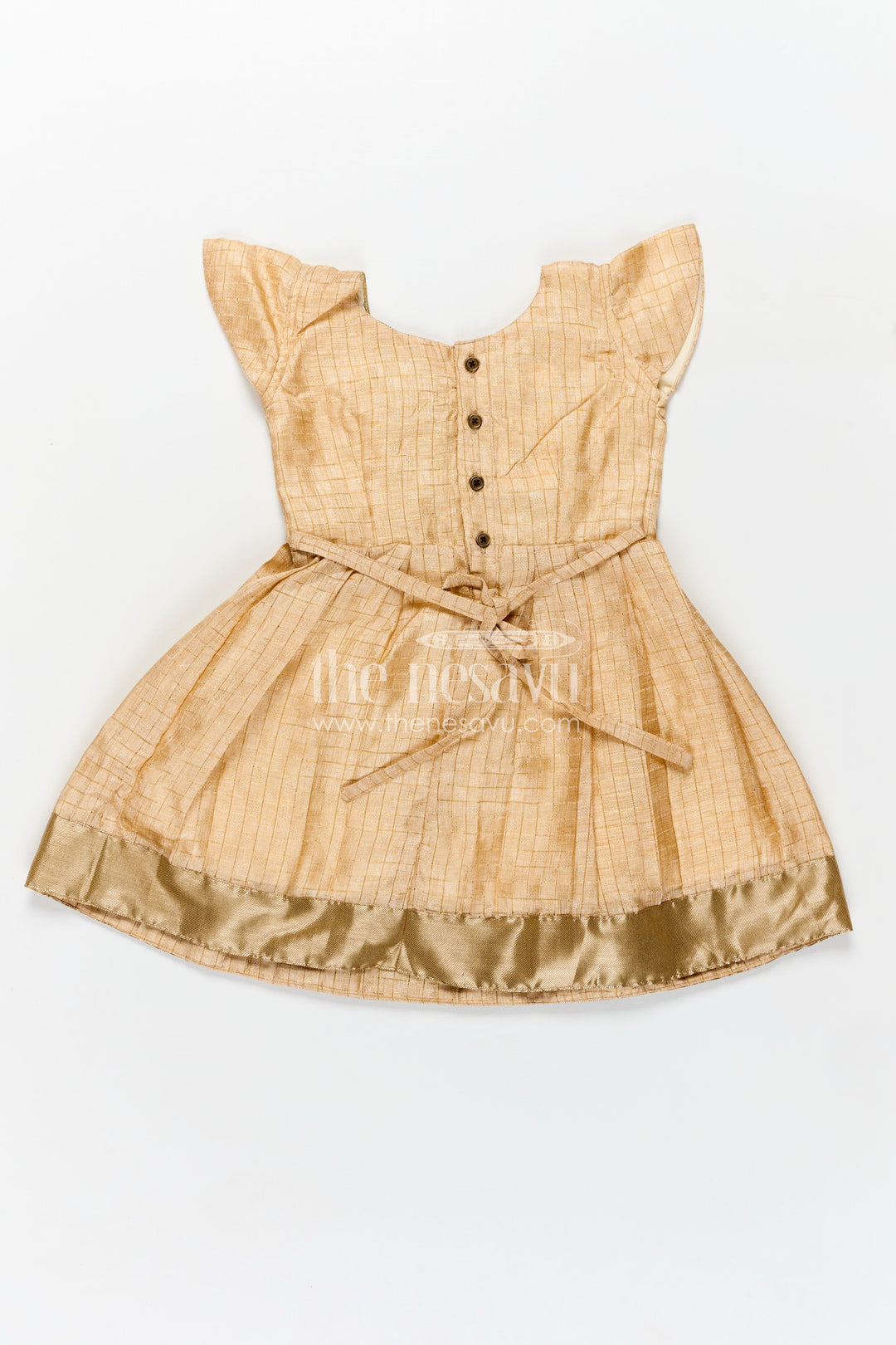 Raw Silk Frock Design for Girls with Gold Silk Cotton and Embellished Teal Yoke for Traditional Appeal