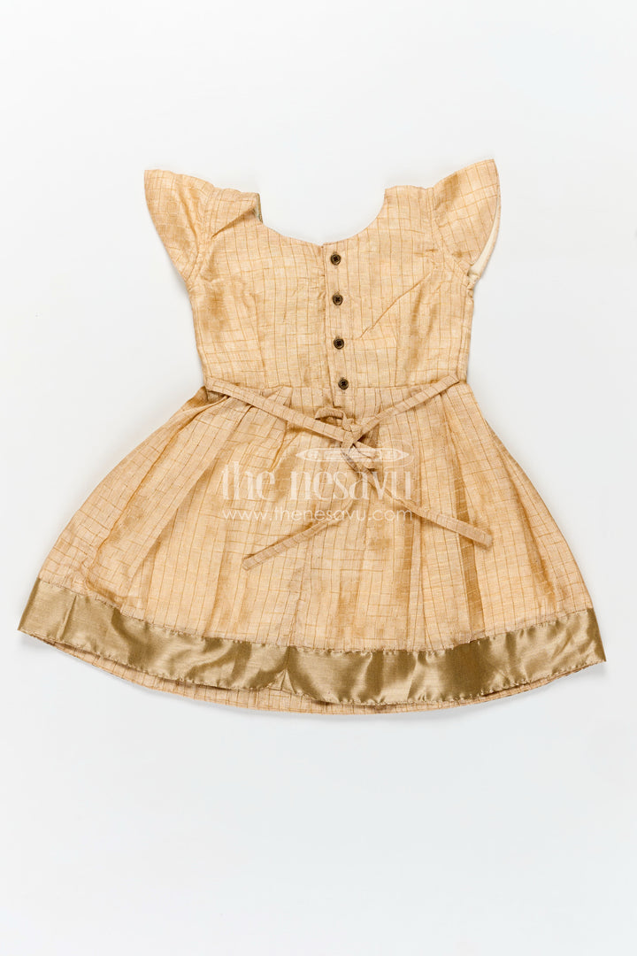 Raw Silk Frock Design for Girls with Gold Silk Cotton and Embellished Teal Yoke for Traditional Appeal