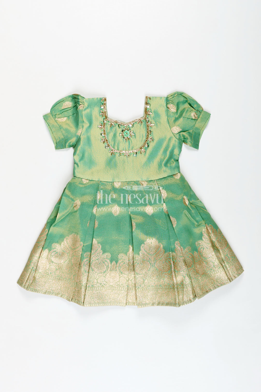 South Indian Traditional Silk Dress For Baby Girls With Zari Work