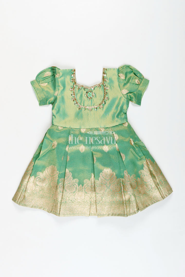 South Indian Traditional Silk Dress For Baby Girls With Zari Work