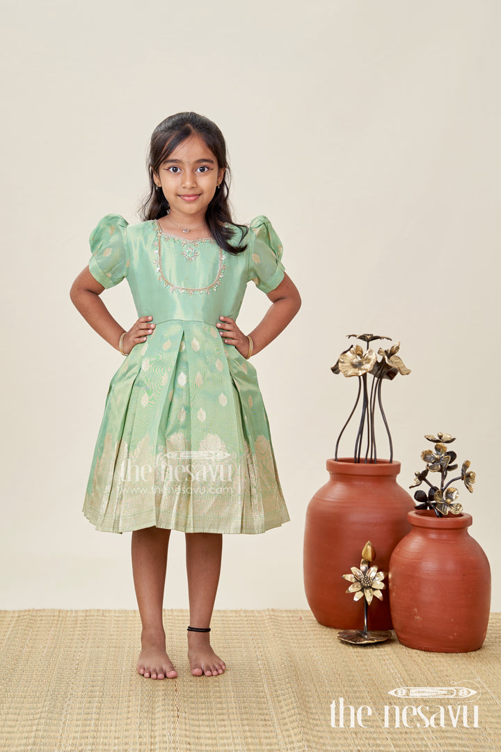 South Indian Traditional Silk Dress For Baby Girls With Zari Work