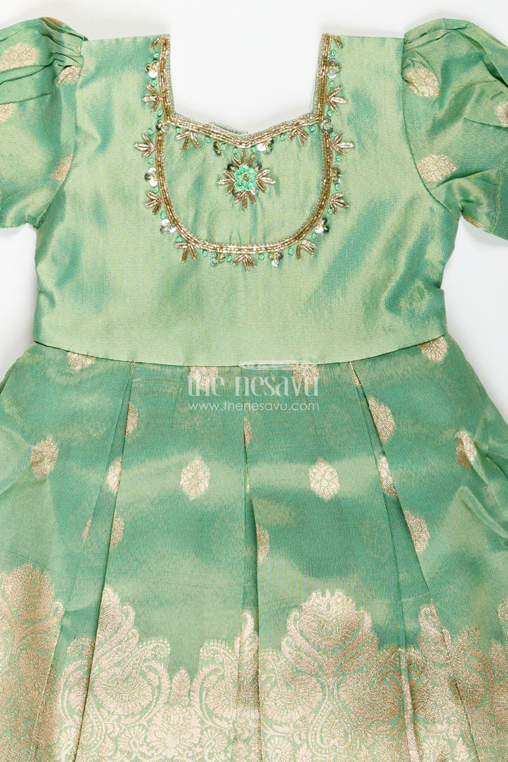 South Indian Traditional Silk Dress For Baby Girls With Zari Work