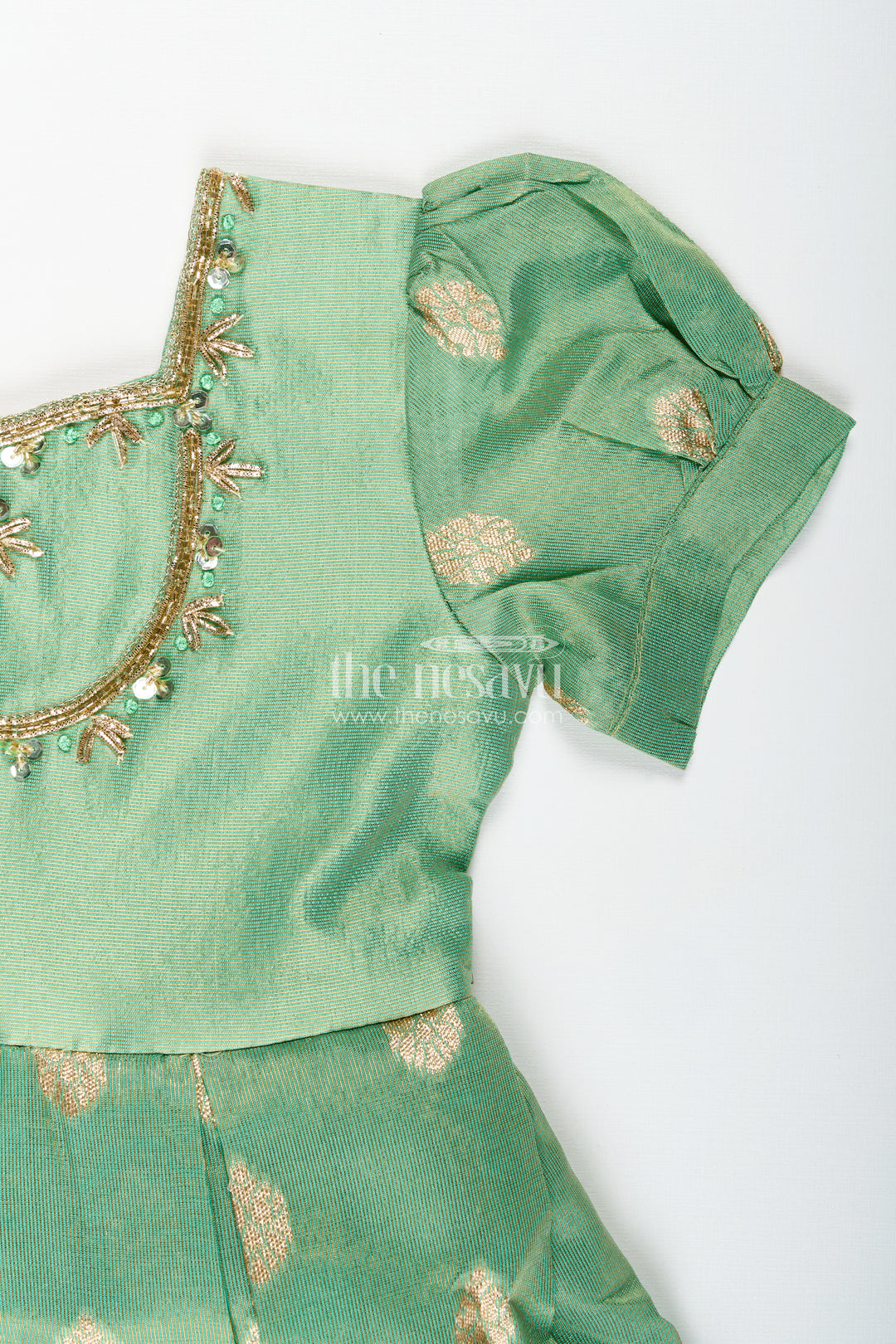 South Indian Traditional Silk Dress For Baby Girls With Zari Work