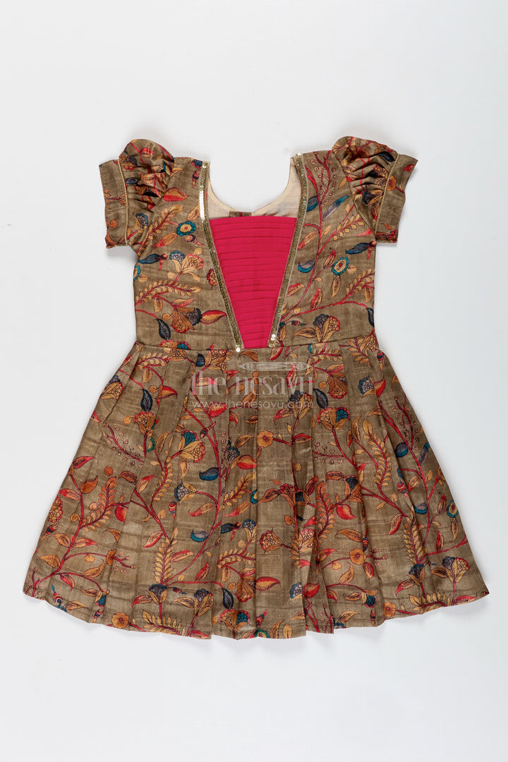Chanderi Cotton Frock For Girls With Floral Print Festive Ethnic Outfit