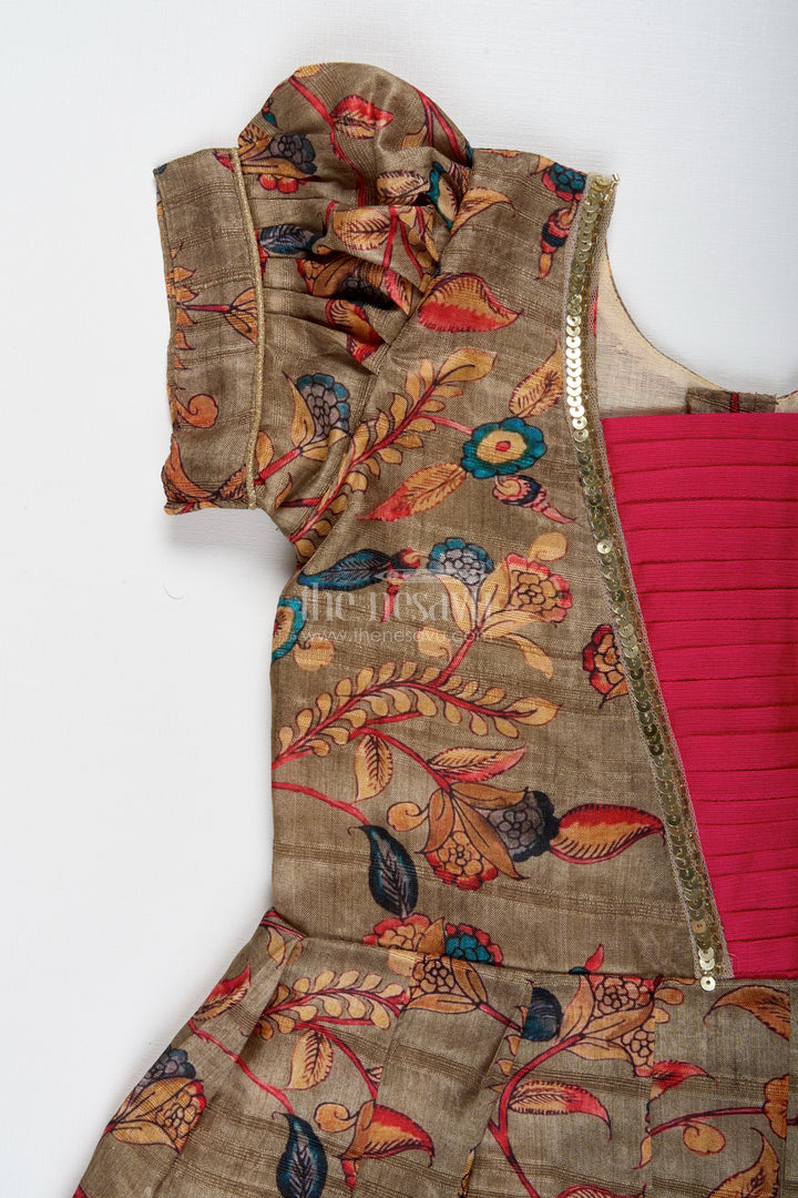 Chanderi Cotton Frock For Girls With Floral Print Festive Ethnic Outfit