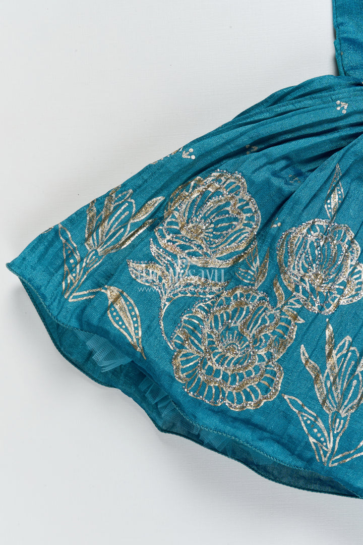 Baby Girl Silk Frock In Blue with Designer Yoke for Festive Functions