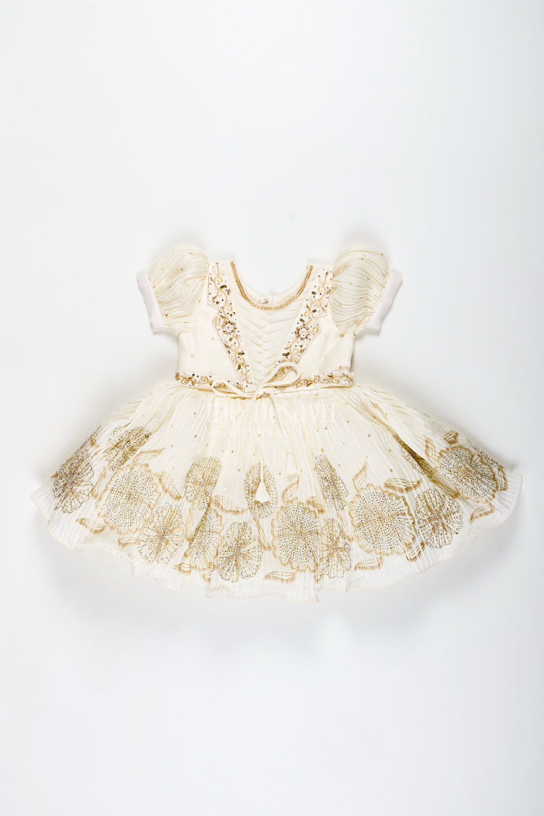 Baby Girl Silk Frock With Gold Embroidery For Naming Ceremonies And Weddings