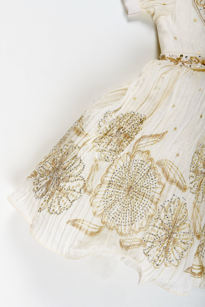 Baby Girl Silk Frock With Gold Embroidery For Naming Ceremonies And Weddings