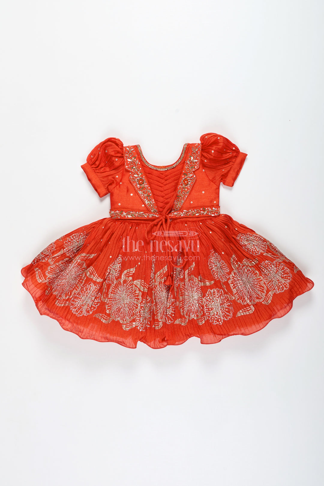 Baby Girl Red Silk Frock With Sparkling Stones For Parties And Family Functions